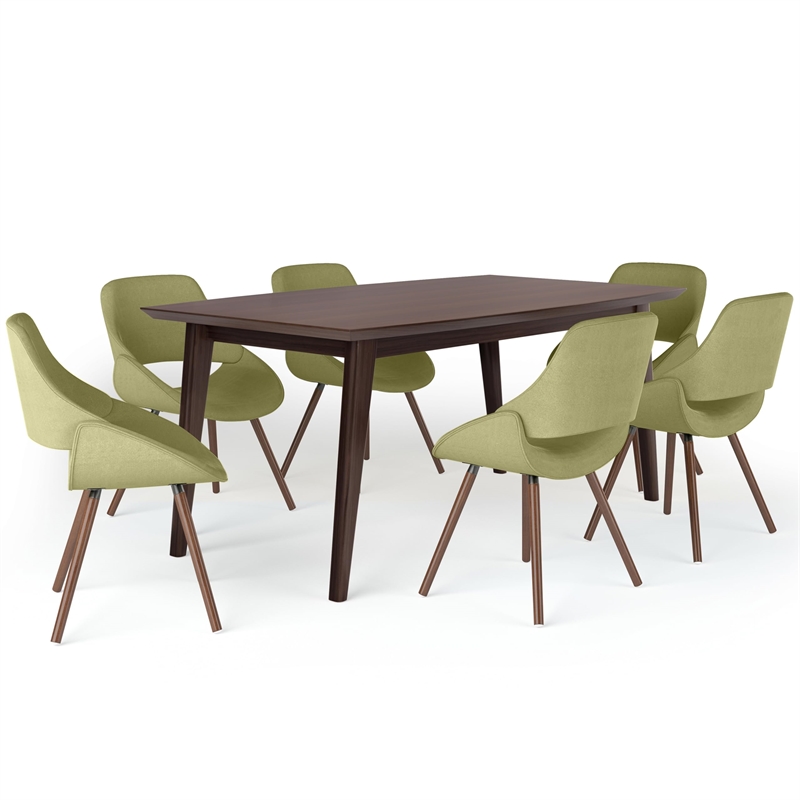 Pemberly Row 7-Piece Wood Dining Set with 6 Dining Chairs in Java Brown/Green