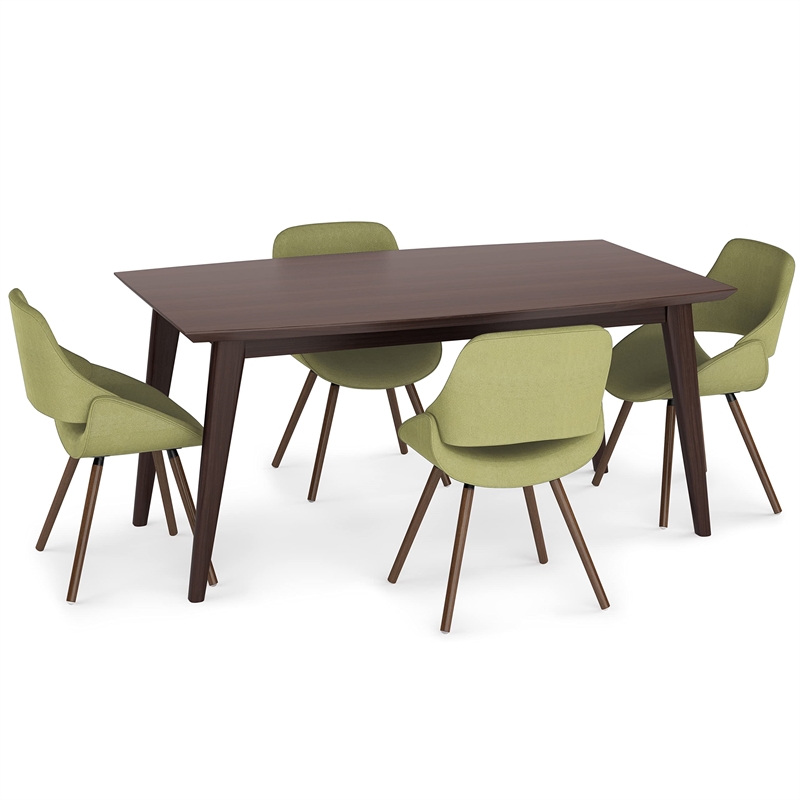 Pemberly Row 5-Piece Wood Dining Set with 4 Dining Chairs in Java Brown/Green