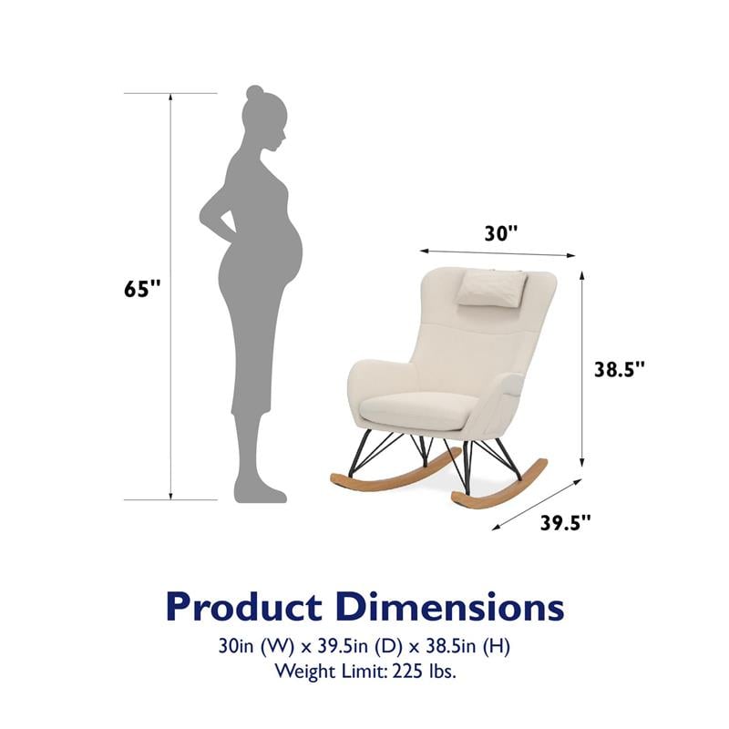 Pemberly Row Rocker Accent Chair with Storage Pockets in Beige