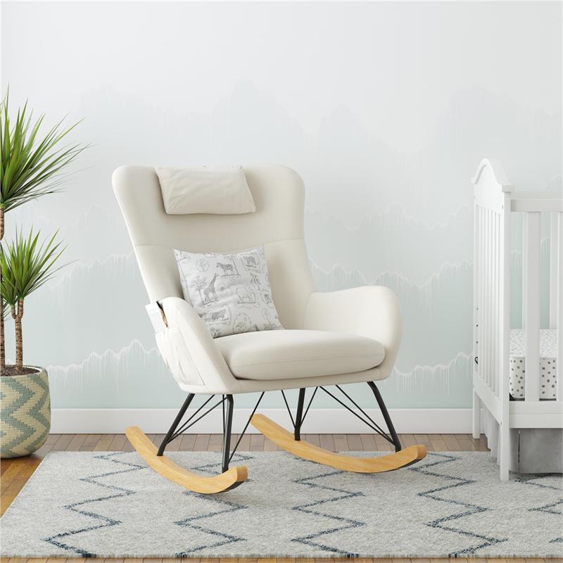 Pemberly Row Rocker Accent Chair with Storage Pockets in Beige