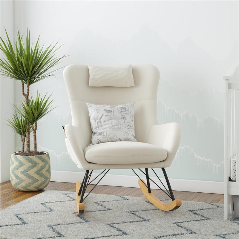 Pemberly Row Rocker Accent Chair with Storage Pockets in Beige