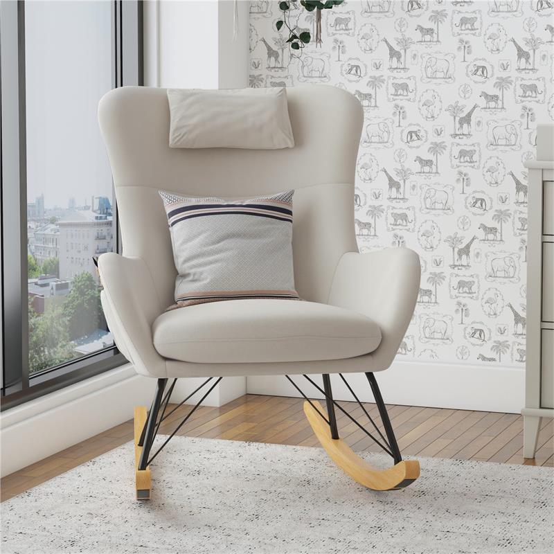 Pemberly Row Rocker Accent Chair with Storage Pockets in Beige