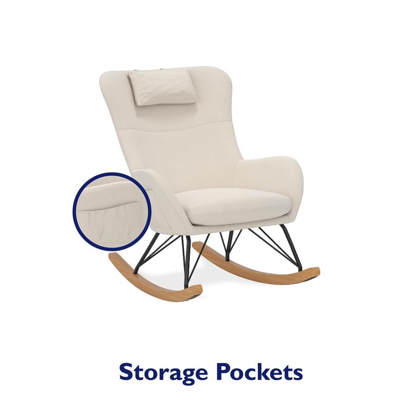 Pemberly Row Rocker Accent Chair with Storage Pockets in Beige
