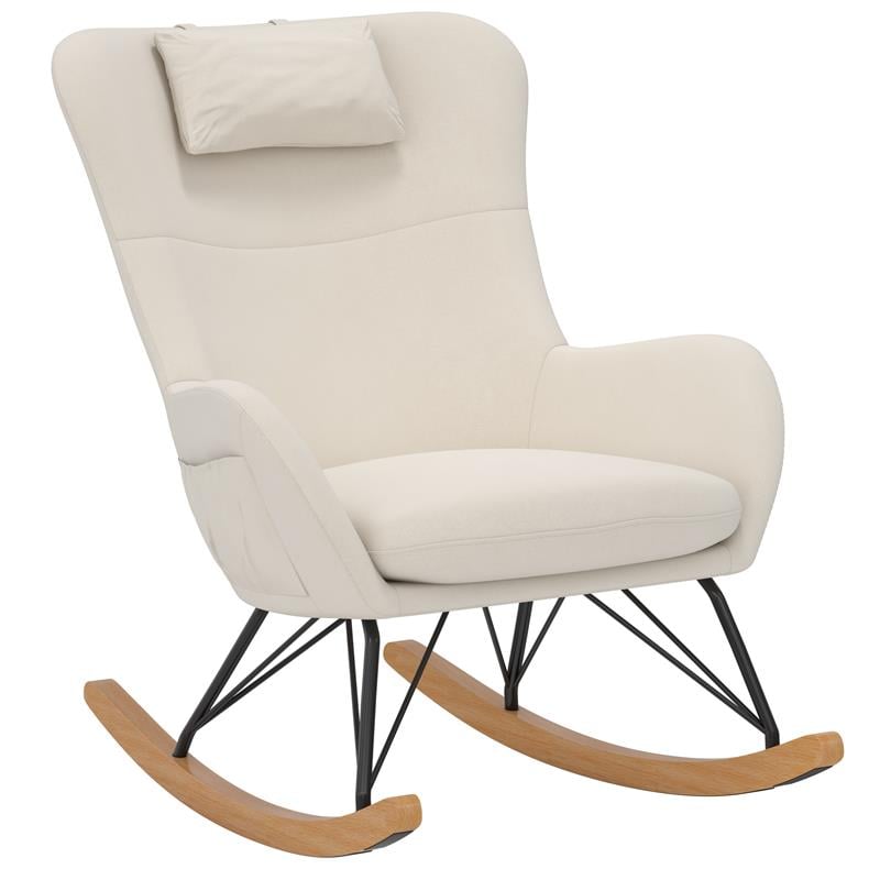Pemberly Row Rocker Accent Chair with Storage Pockets in Beige