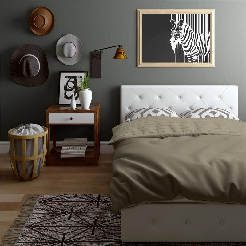 Pemberly Row White Faux Leather Upholstered Queen Bed with Storage