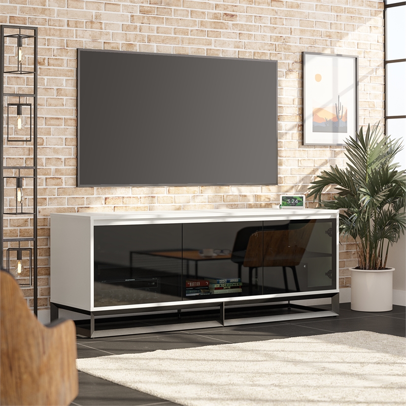 Pemberly Row Media Console with Steel Base for TVs up to 77