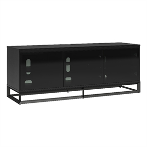 Pemberly Row Media Console with Steel Base for TVs up to 77&quot in Black