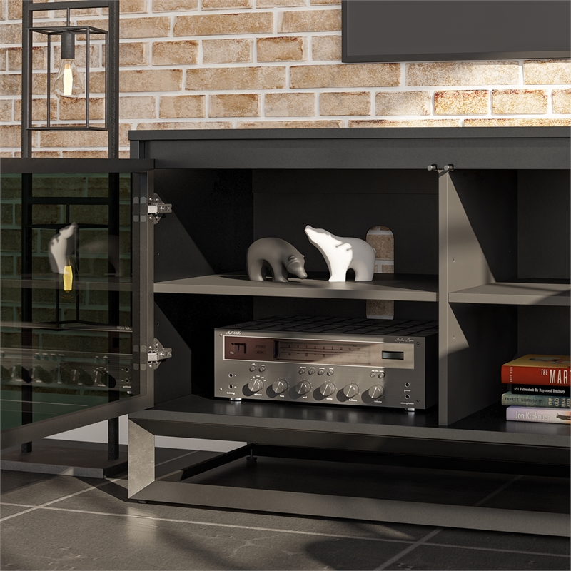 Pemberly Row Media Console with Steel Base for TVs up to 77