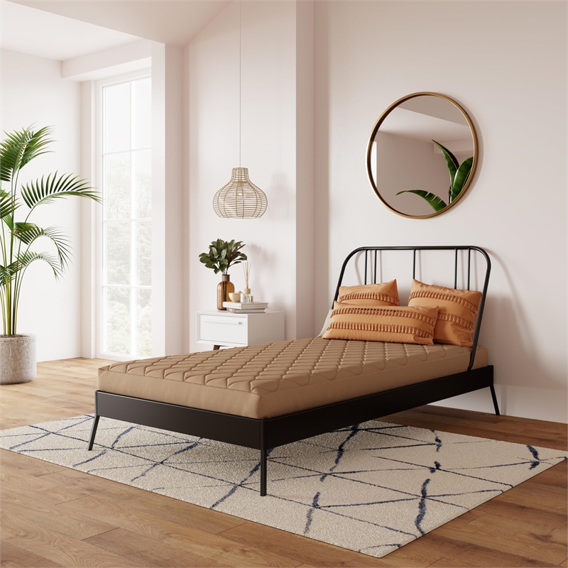 Pemberly Row 6 Inch Quilted Twin Mattress with Removable Cover in Tan