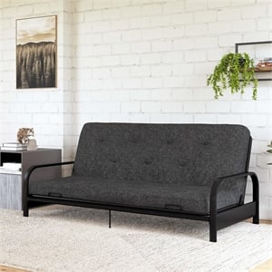 Pemberly Row 6&quot Full Polyester Linen Coil Futon Mattress in Dark Gray