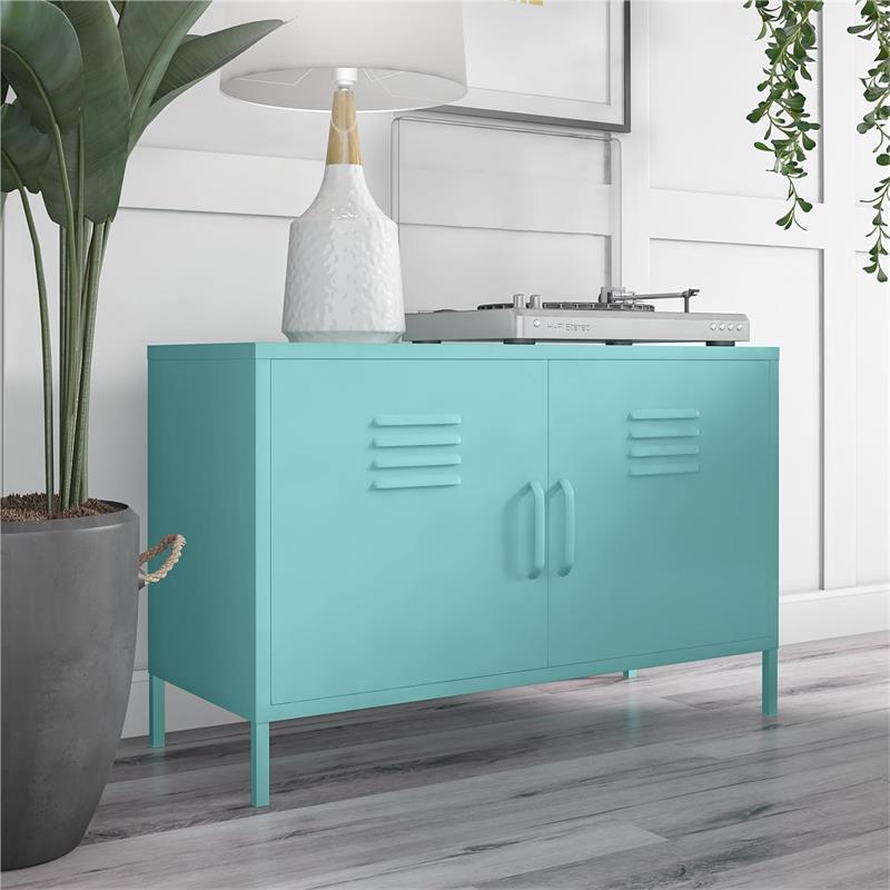 Pemberly Row Modern 2 Door Metal Locker Accent Cabinet in Mint