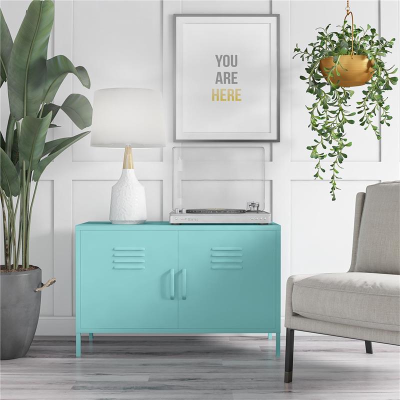 Pemberly Row Modern 2 Door Metal Locker Accent Cabinet in Mint