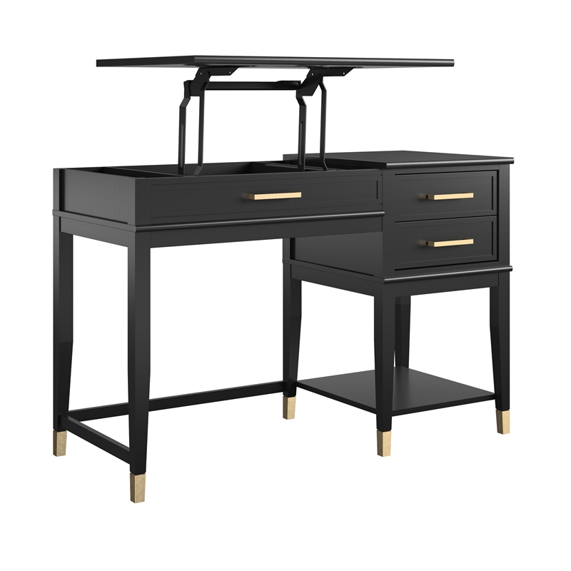 Pemberly Row Modern / Contemporary Lift-Top Computer Desk in Black