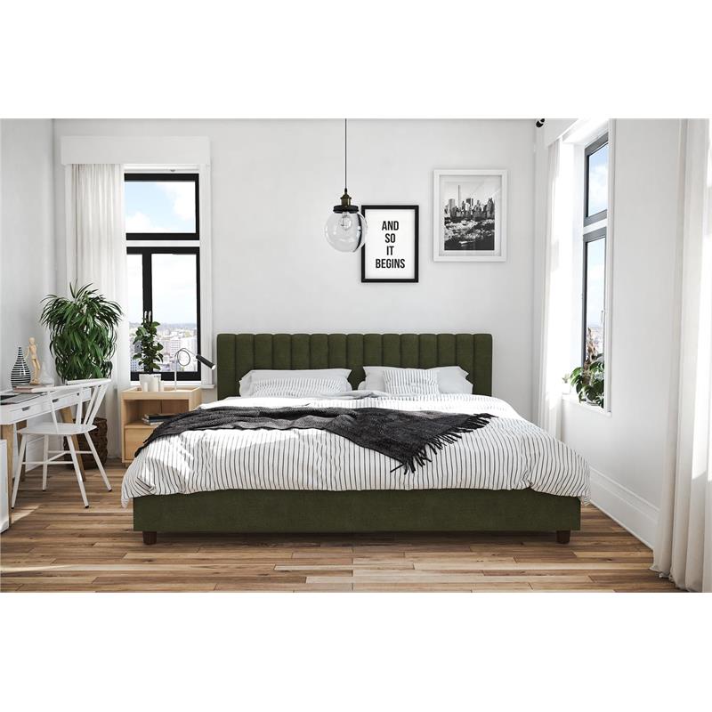 Pemberly Row Modern / Contemporary Upholstered Bed King in Green Linen