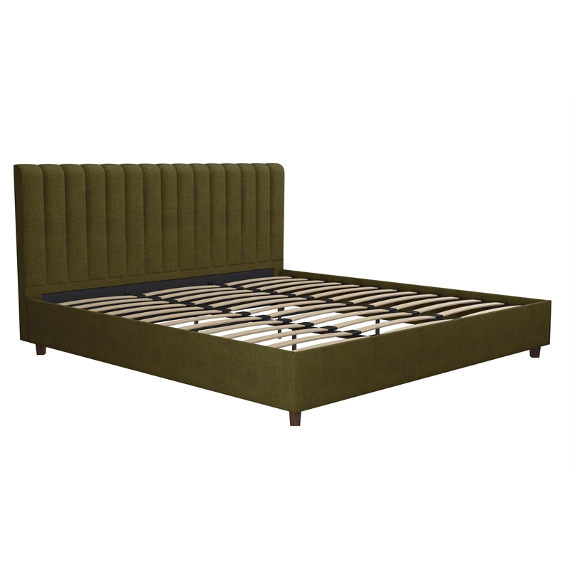 Pemberly Row Modern / Contemporary Upholstered Bed King in Green Linen