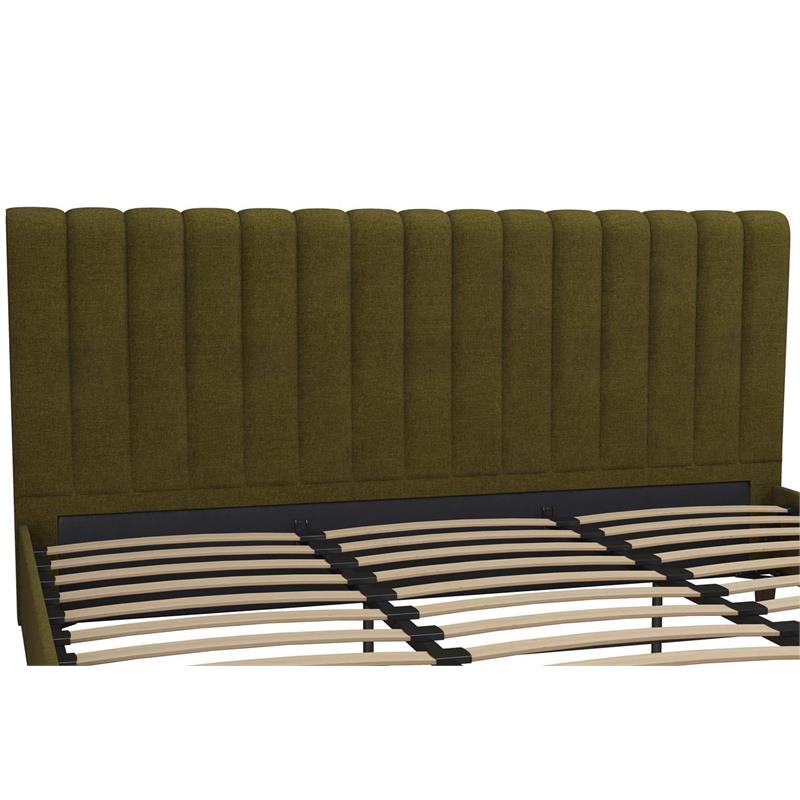 Pemberly Row Modern / Contemporary Upholstered Bed King in Green Linen