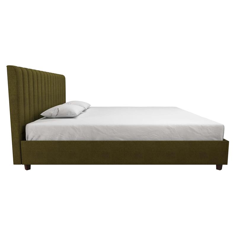 Pemberly Row Modern / Contemporary Upholstered Bed King in Green Linen
