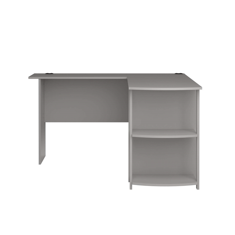 Pemberly Row Modern / Contemporary L Desk with Bookshelves in Dove Gray