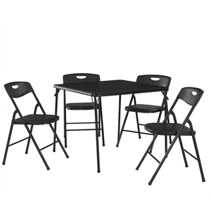 Pemberly Row Modern 5 Piece Vinyl Folding Table Set in Black