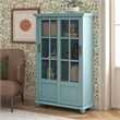 Pemberly Row Modern Bookcase with Sliding Glass Doors in Pale Blue