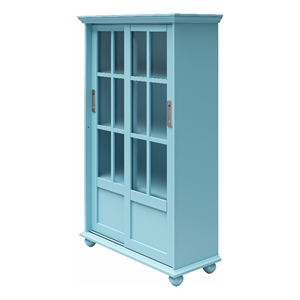 Pemberly Row Modern Bookcase with Sliding Glass Doors in Pale Blue