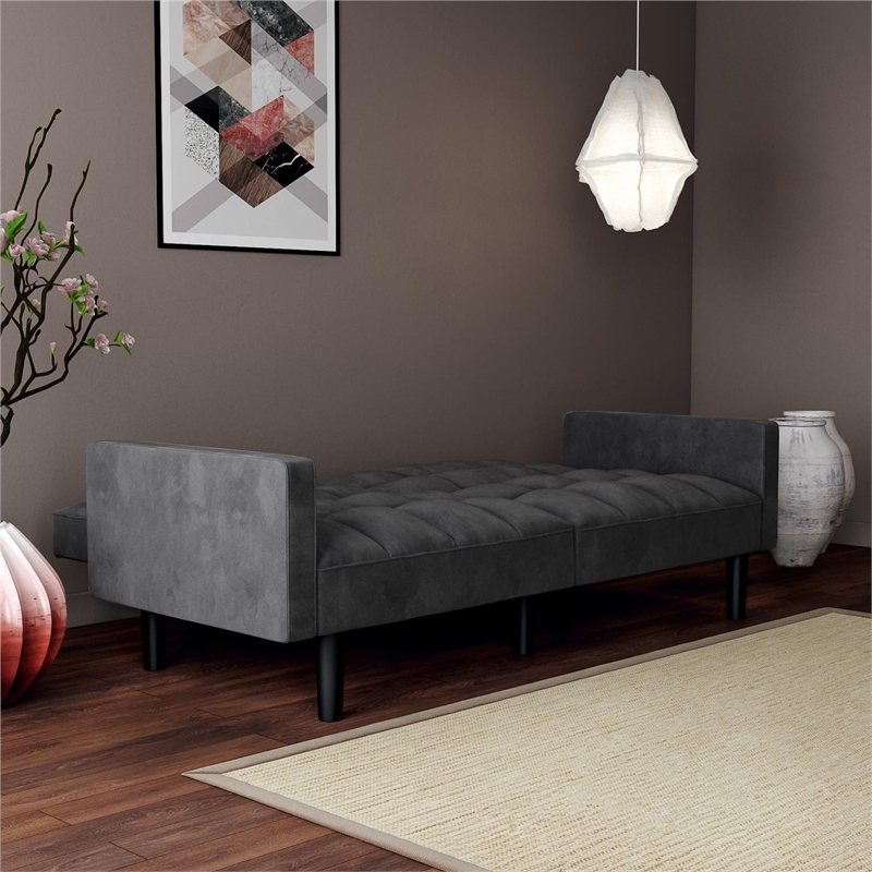 Pemberly Row Convertible Sofa Sleeper Futon in Gray Microfiber