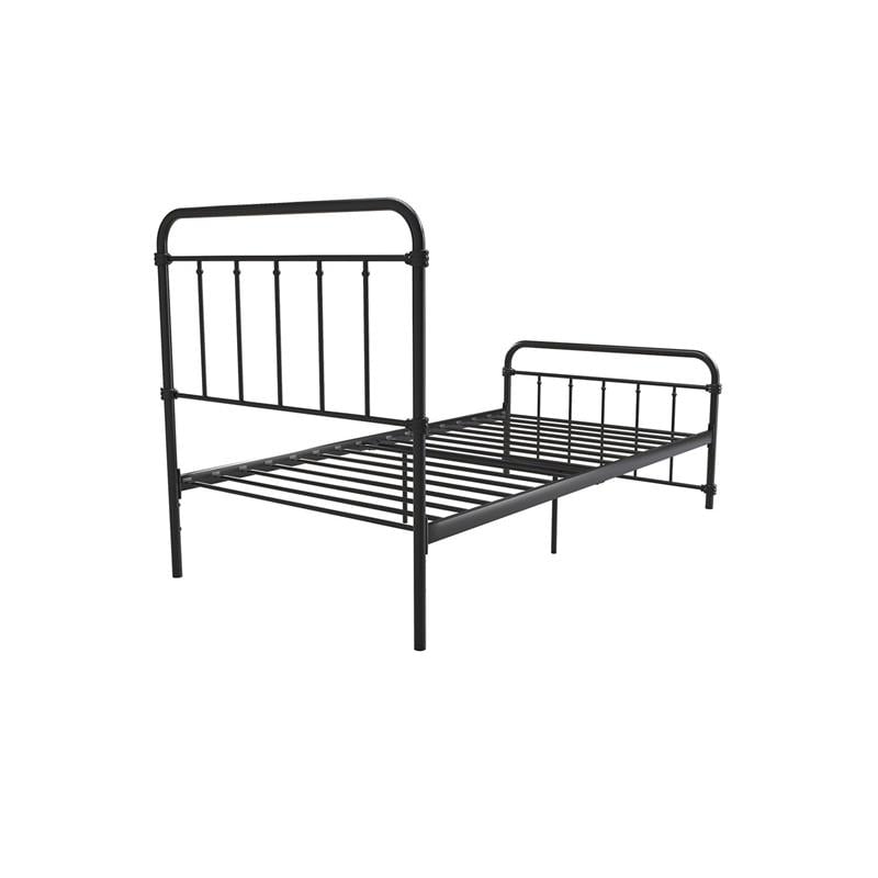 Pemberly Row Metal Platform Bed with Rustic Design and Curved Edge Twin in Black