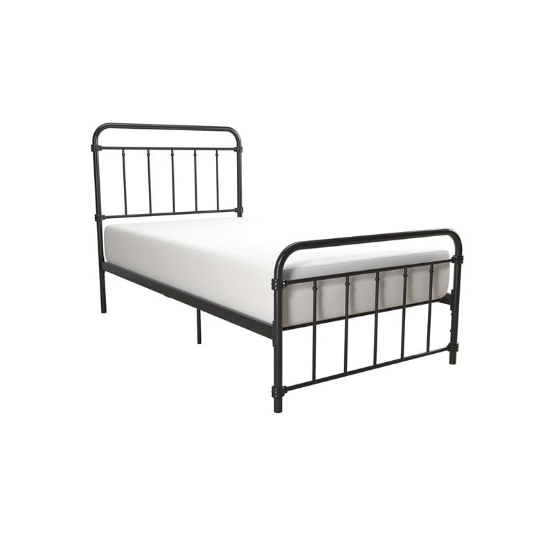 Pemberly Row Metal Platform Bed with Rustic Design and Curved Edge Twin in Black