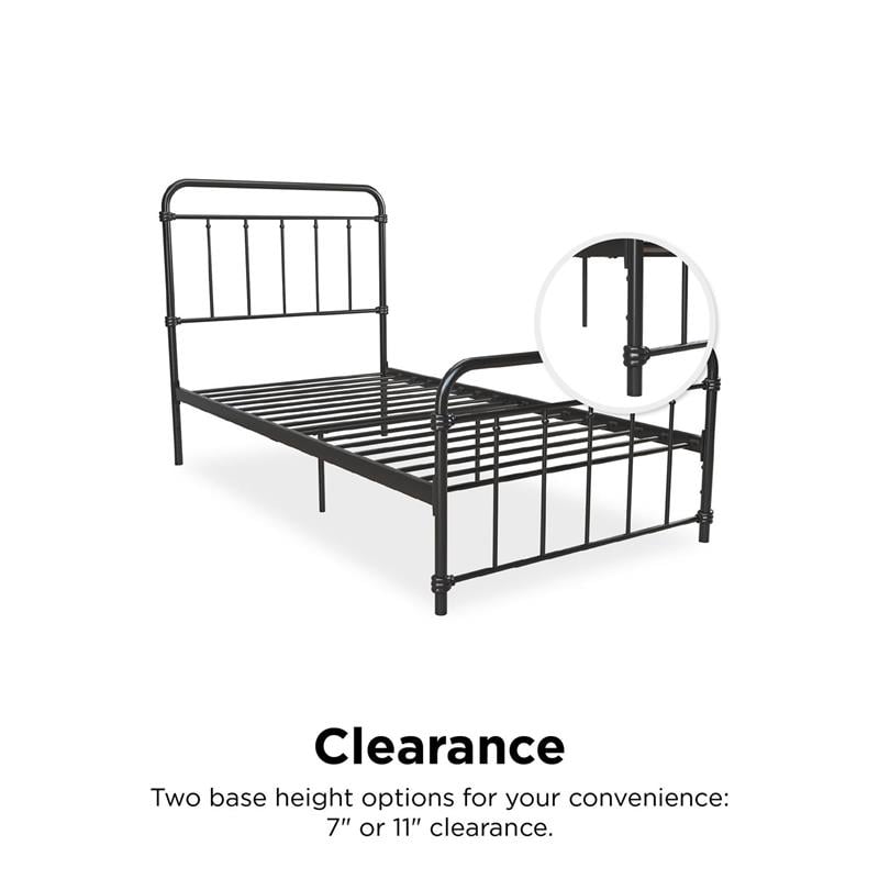 Pemberly Row Metal Platform Bed with Rustic Design and Curved Edge Twin in Black