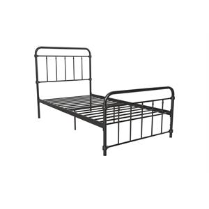 Pemberly Row Metal Platform Bed with Rustic Design and Curved Edge Twin in Black