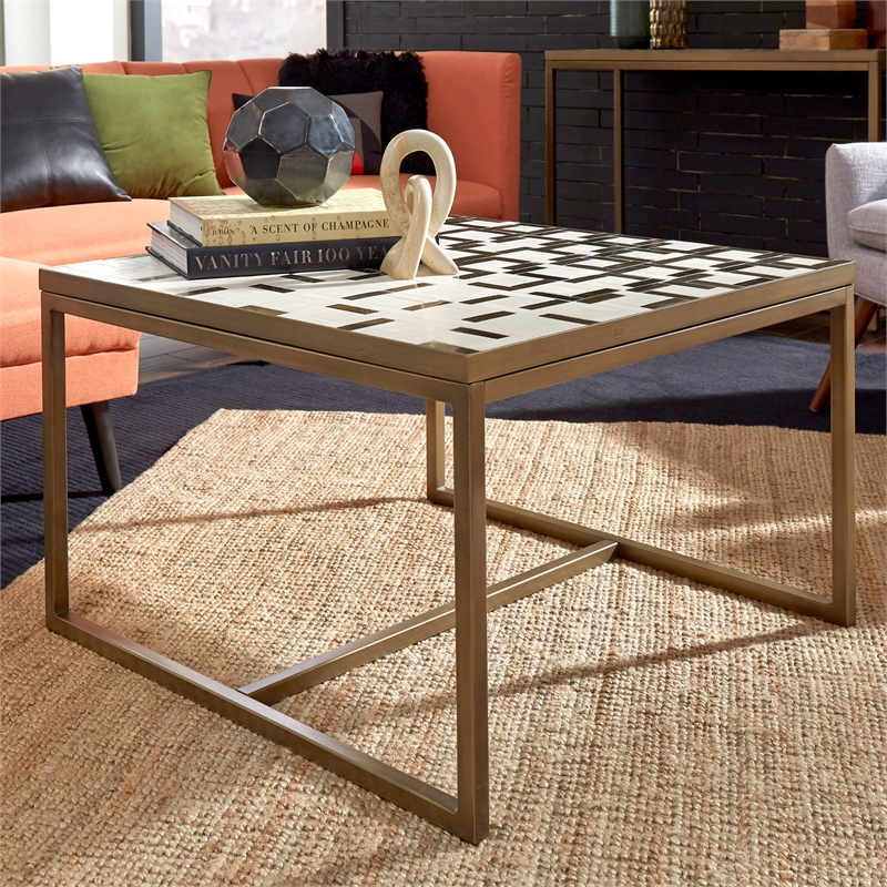 Pemberly Row Contemporary Geometric Metal Coffee Table in Espresso Gold