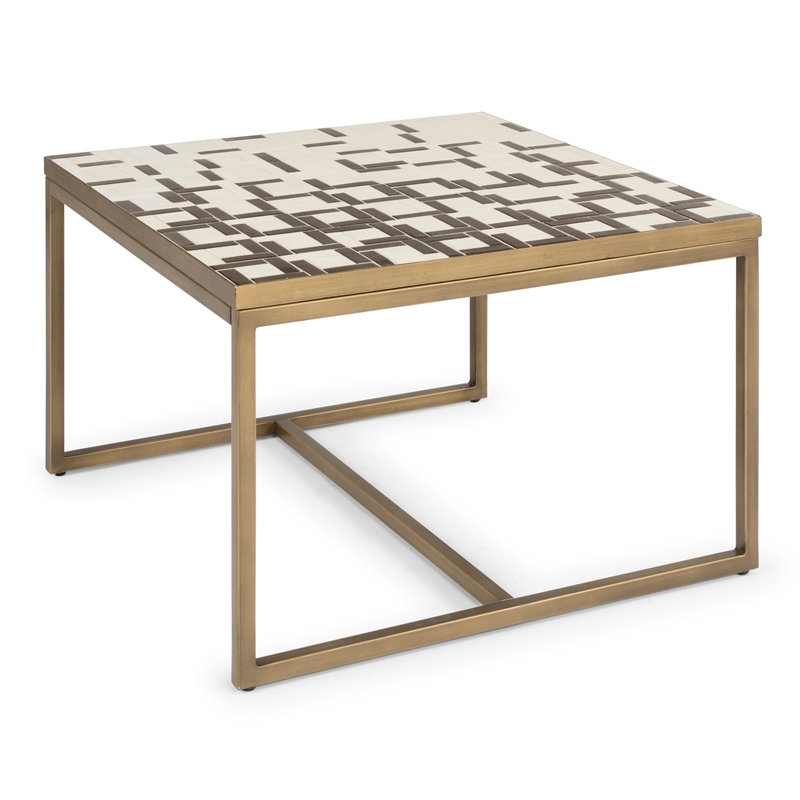 Pemberly Row Contemporary Geometric Metal Coffee Table in Espresso Gold
