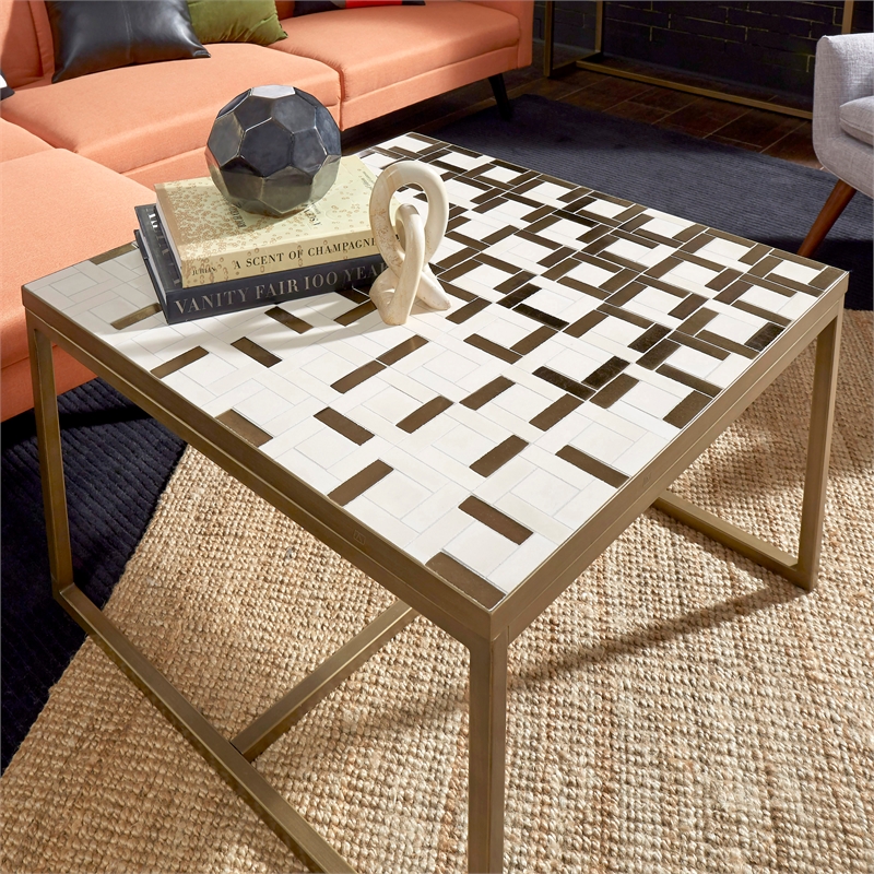 Pemberly Row Contemporary Geometric Metal Coffee Table in Espresso Gold
