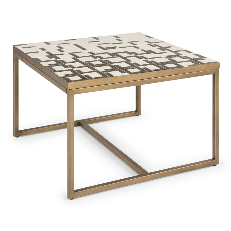 Pemberly Row Contemporary Geometric Metal Coffee Table in Espresso Gold