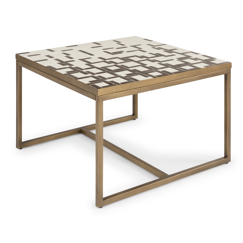 Pemberly Row Contemporary Geometric Metal Coffee Table in Espresso Gold