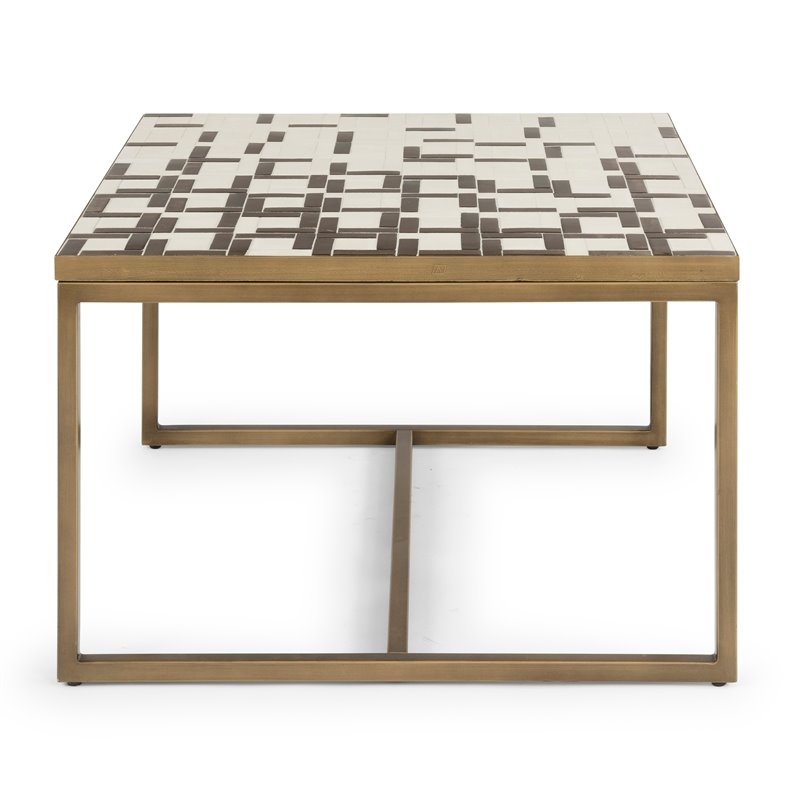 Pemberly Row Contemporary Geometric Metal Coffee Table in Espresso Gold