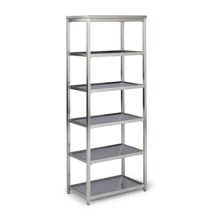 Pemberly Row Contemporary Bold Stainless Steel Six Tier Shelf