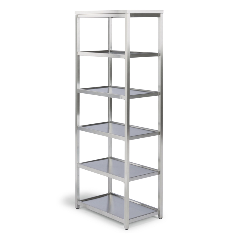 Pemberly Row Contemporary Bold Stainless Steel Six Tier Shelf