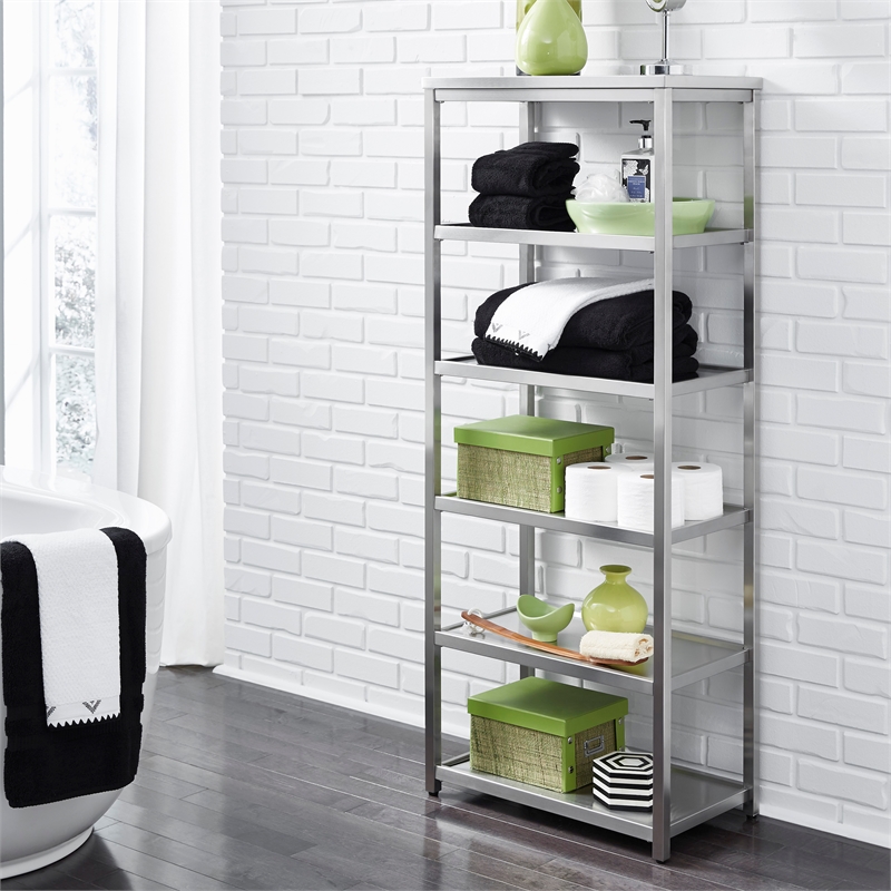 Pemberly Row Contemporary Bold Stainless Steel Six Tier Shelf