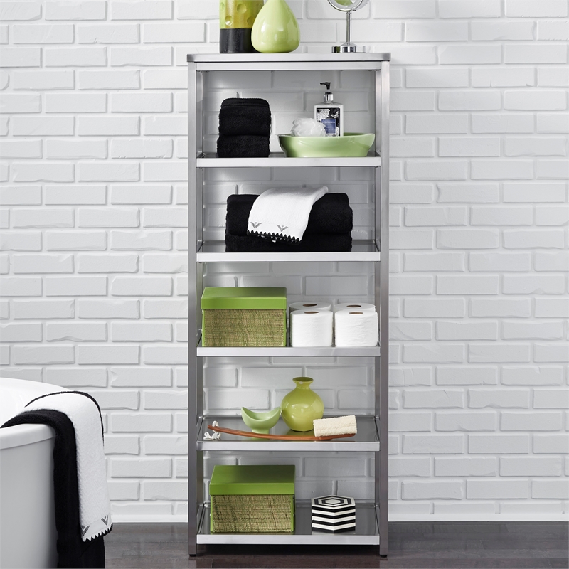 Pemberly Row Contemporary Bold Stainless Steel Six Tier Shelf