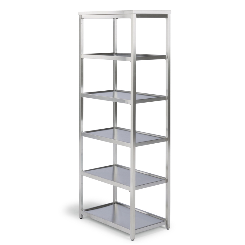 Pemberly Row Contemporary Bold Stainless Steel Six Tier Shelf