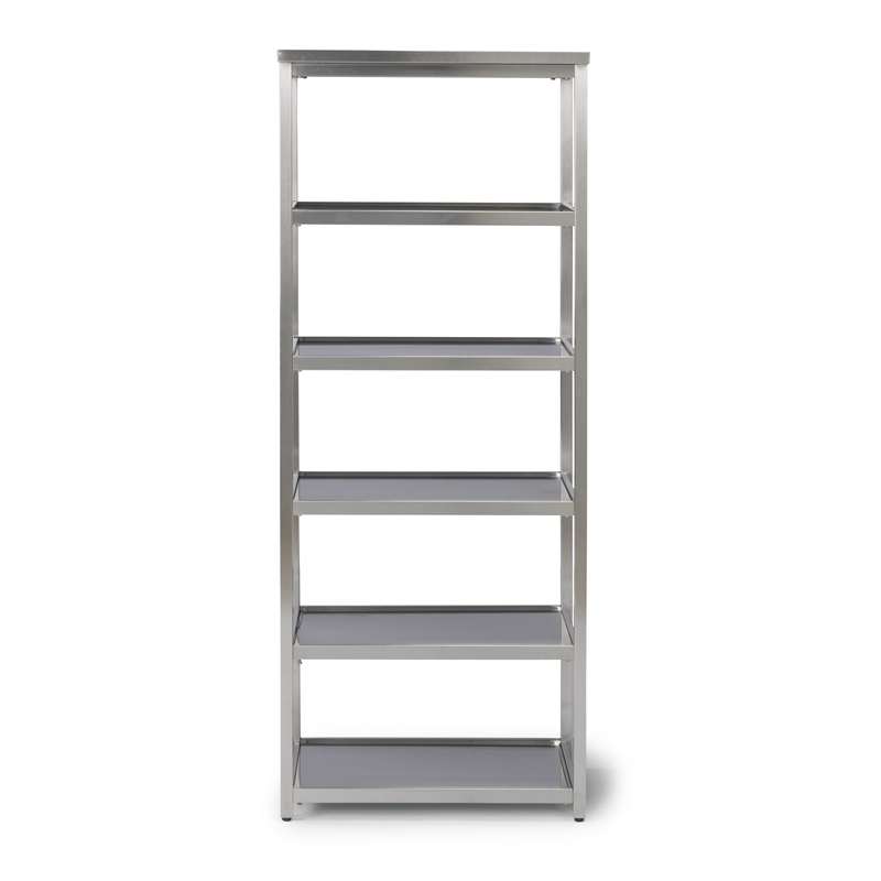 Pemberly Row Contemporary Bold Stainless Steel Six Tier Shelf