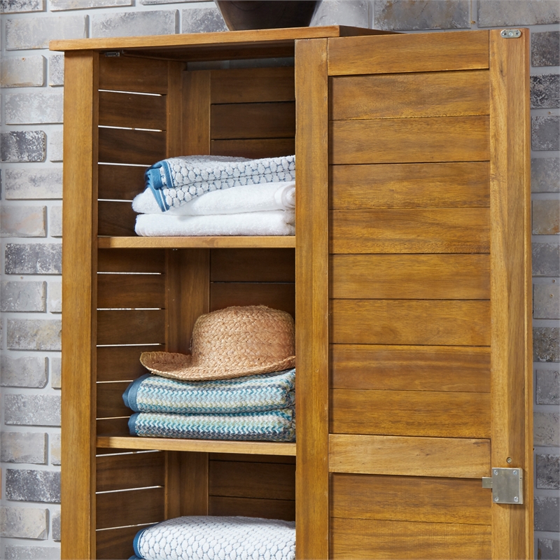 Pemberly Row Contemporary Wood Storage Cabinet in Brown Finish