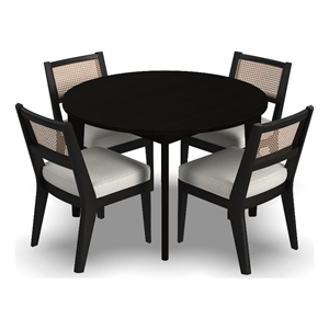 Pemberly Row 5-Piece Mid-Century Wood Round Dining Set in Black