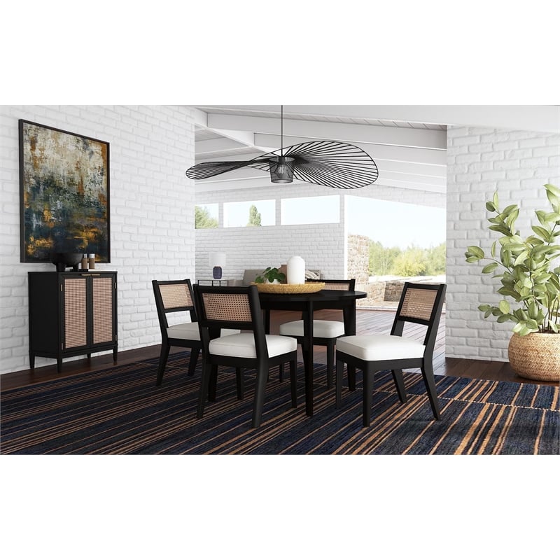 Pemberly Row Round Mid-Century Wood Dining Table in Black Finish