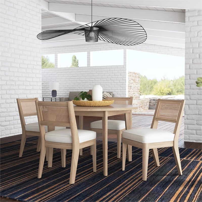 Pemberly Row Round Mid-Century Wood Dining Table in Brown Finish