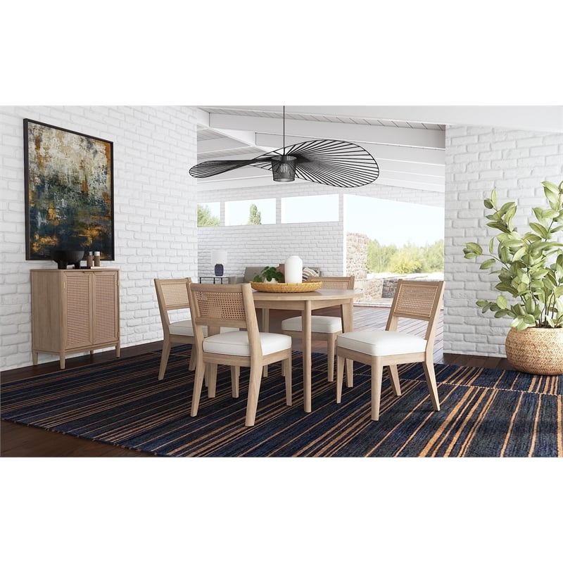 Pemberly Row Round Mid-Century Wood Dining Table in Brown Finish