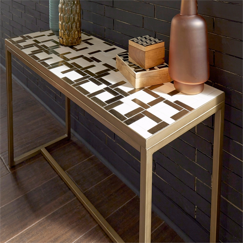 Pemberly Row Contemporary Geometric Stainless Steel Console Table