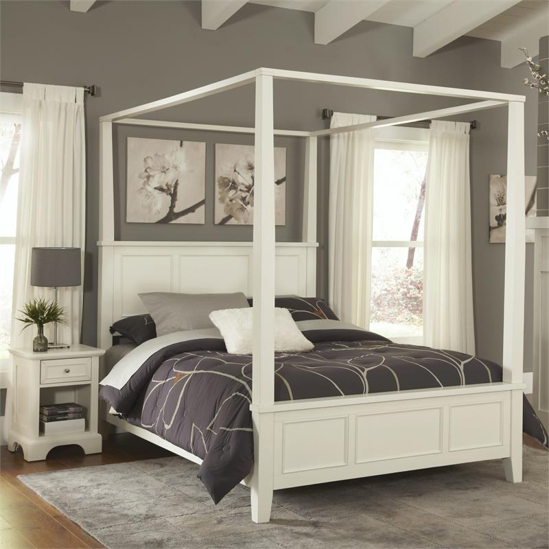 Pemberly Row Contemporary Off White Wood Queen Bed and Nightstand