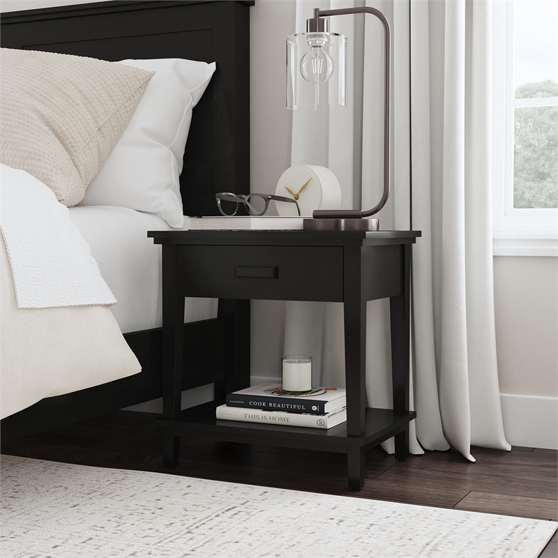 Pemberly Row 1-Drawer Traditional Wood Nightstand in Black Finish